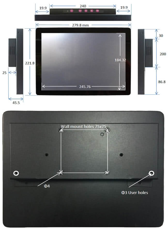 【Nextech】P系列 12.1吋 -電容多點觸控螢幕(電容多點)