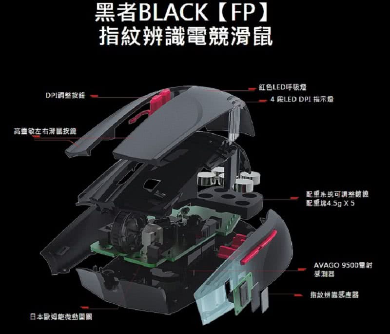 【Tt eSPORTS 曜越】BLACK FP 指紋辨識電競滑鼠(MO-BKV-WDLGBK-01)