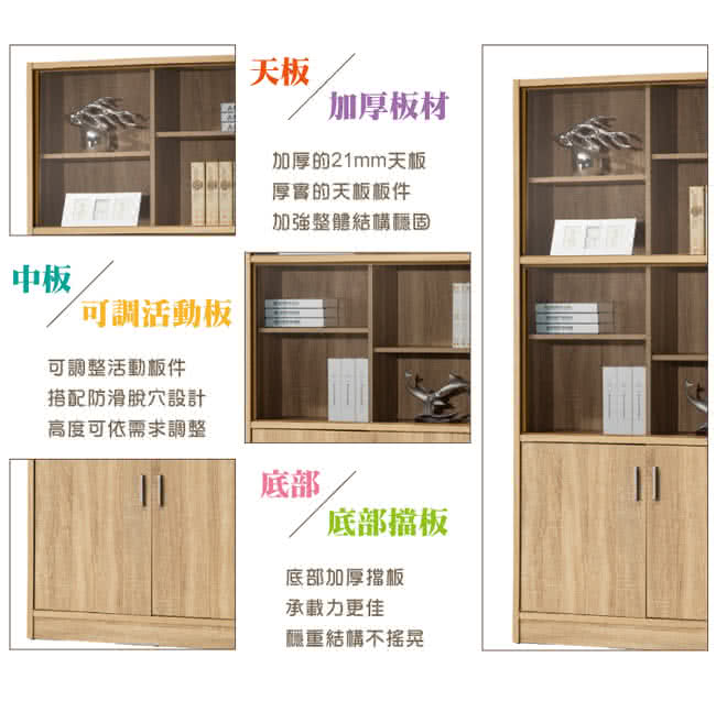 【COMDESK】十二格雙門玻璃書櫃-3D木紋-淺木色(置物櫃/收納櫃)