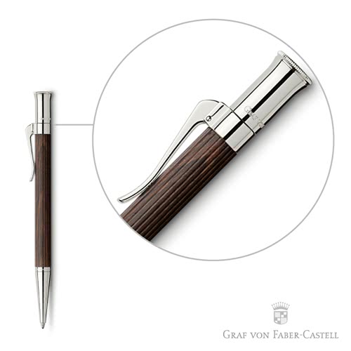 【GRAF VON FABER-CASTELL】鍍白金非洲烏木 原子筆(經典系列)