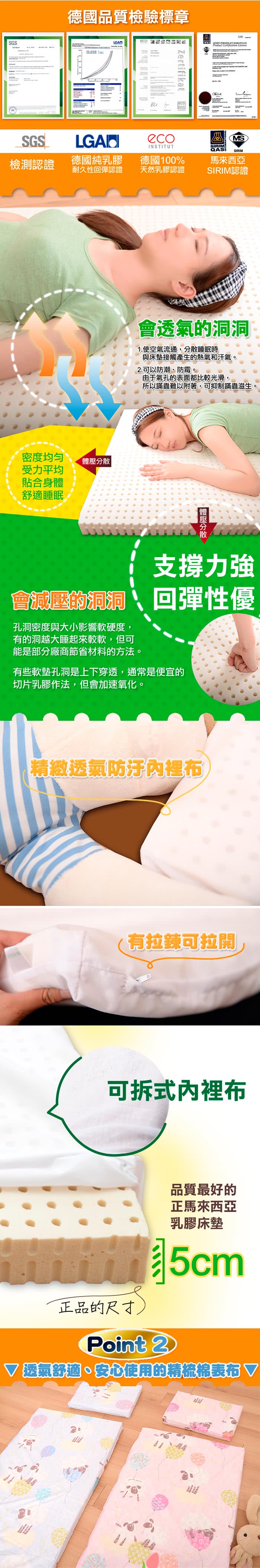 【Embrace英柏絲】70x130x5cm 嬰兒乳膠床墊 馬來西亞乳膠 精梳 美國棉 幼稚園午睡(貓咪花園)
