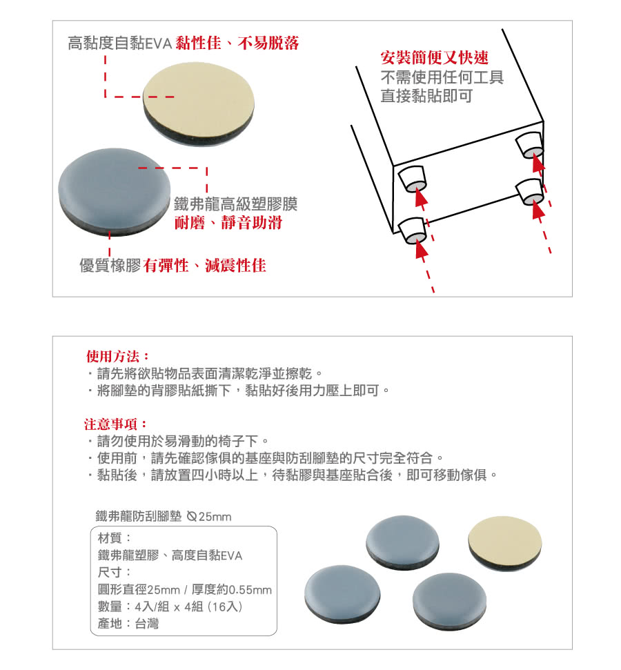 【AXIS】鐵弗龍 防刮腳墊25mm_16入組(地板專用)