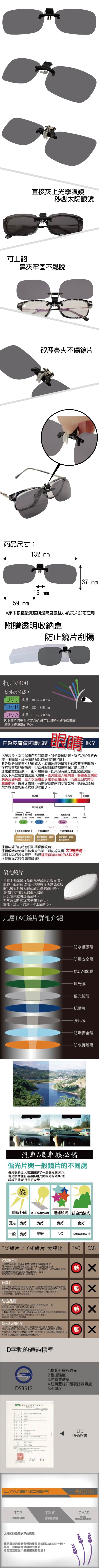 【Lavender】Lavender偏光太陽眼鏡夾片-前掛可掀近視/老花可戴-JC163(灰片)