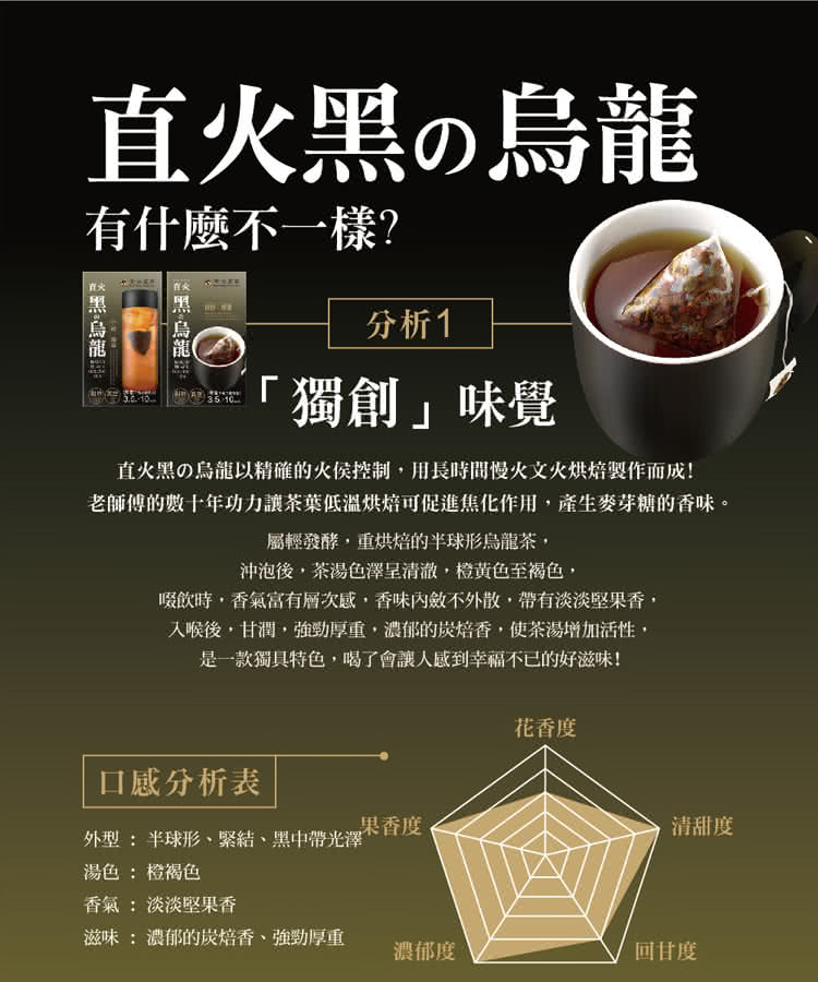 老師傅的數十年功力讓茶葉低溫烘焙可促進焦化作用,產生麥芽糖的香味。