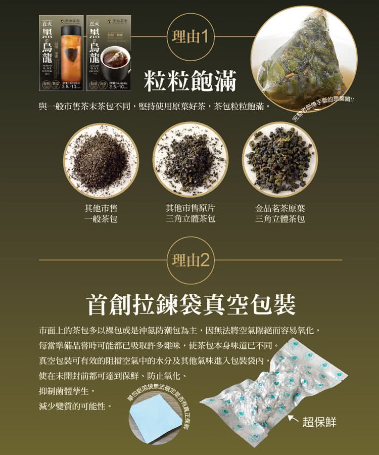 市面上的茶包多以裸包或是沖氣防潮包為主,因無法將空氣隔絕而容易氧化,