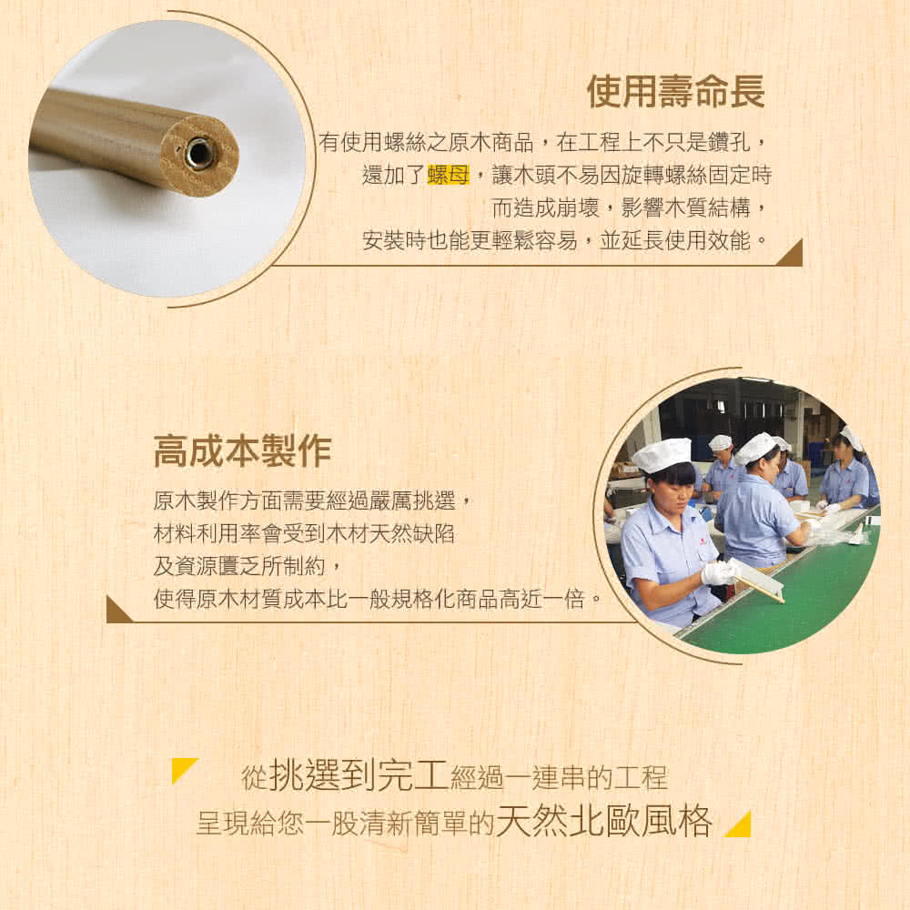 有使用螺絲之原木商品,在工程上不只是鑽孔,