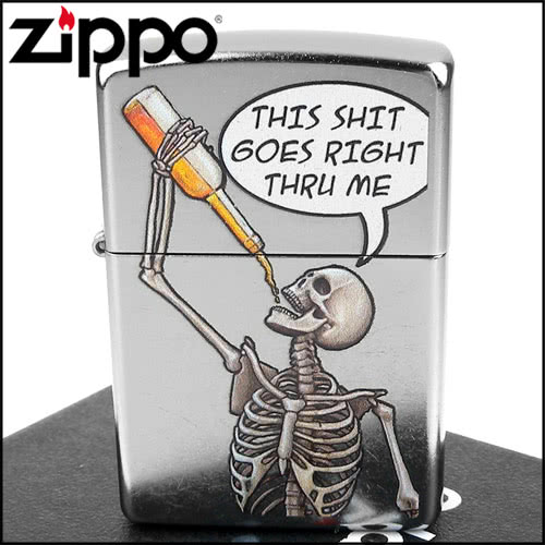 Zippo 美系 Drinking Skeleton 喝酒的骷髏圖案設計打火機 Momo購物網