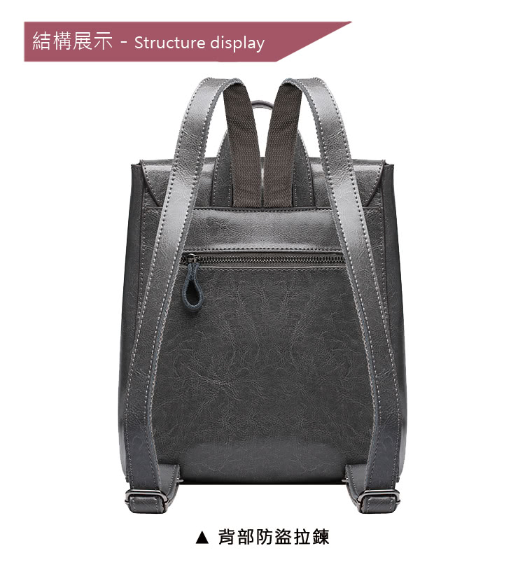 結構展示  Structure display 背部防盜拉鍊 