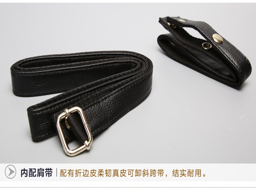 内配肩带配有折边皮柔韧真皮可卸斜跨带,结实耐用。 
