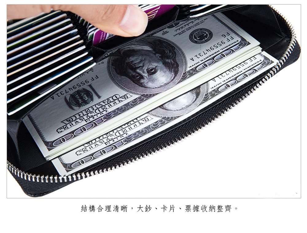 結構合理清晰,大鈔、卡片、票據收納整齊。 