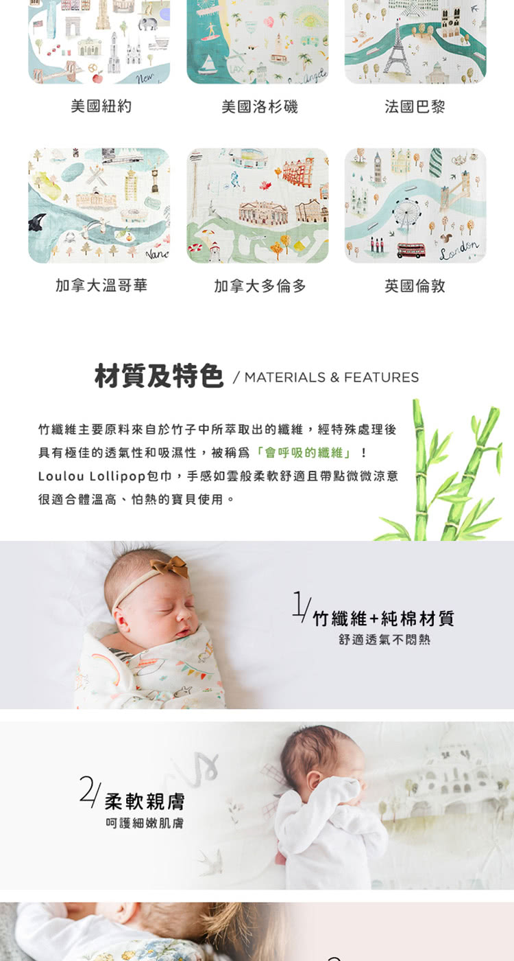 Loulou Lollipop - 竹纖維透氣包巾-城市款-美國紐約 (120x120cm)