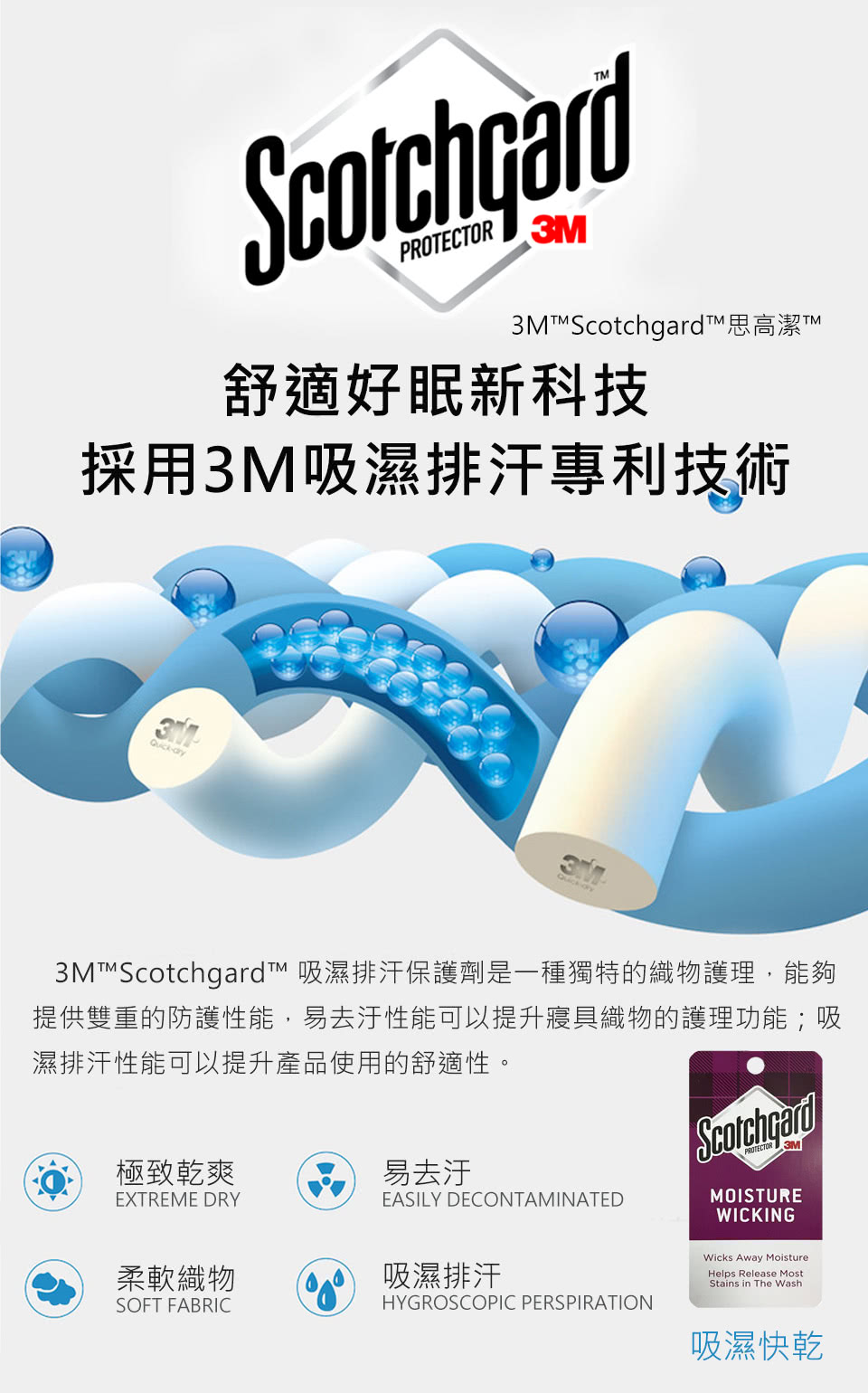 3MScotchgard 吸濕排汗保護劑是一種獨特的織物護理,能夠