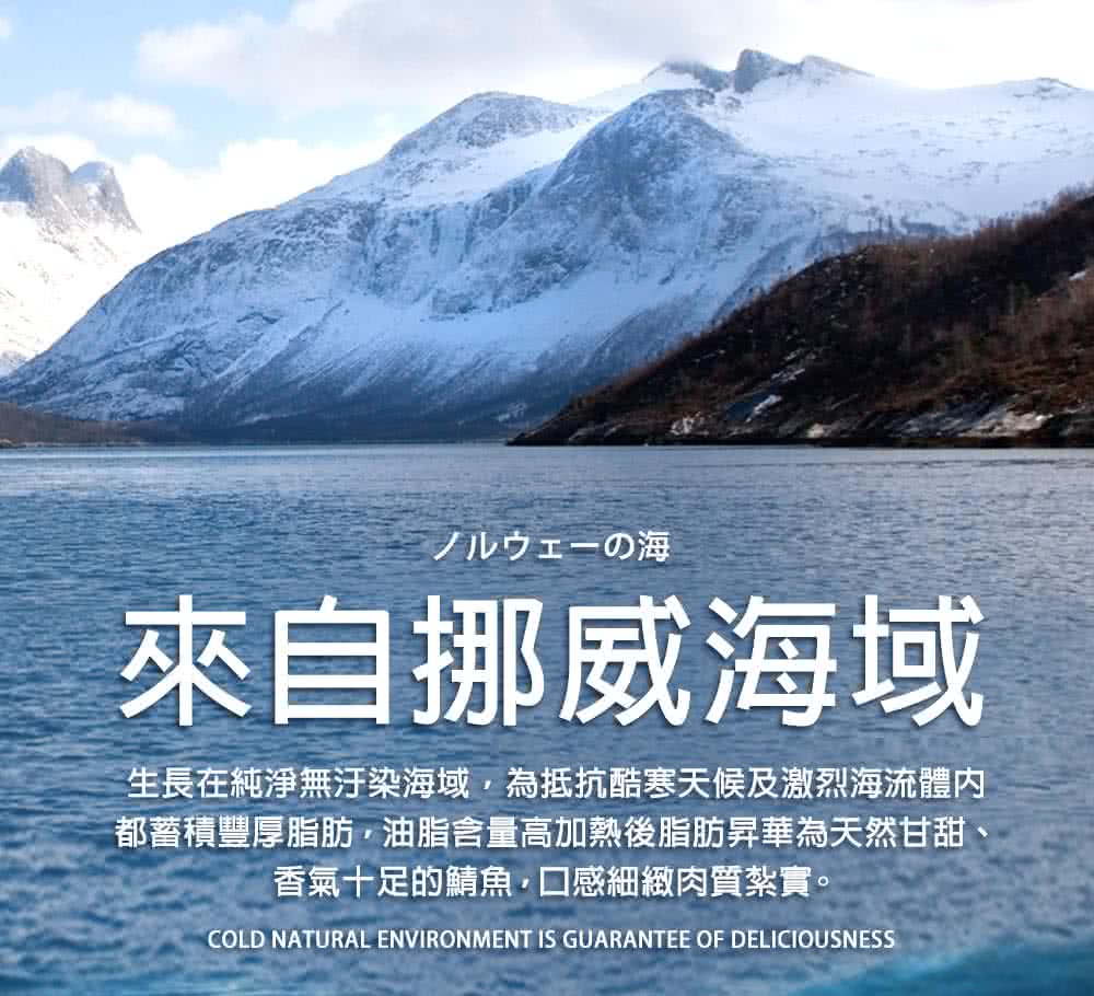 來自挪威海域 生長在純淨無汗染海域,為抵抗酷寒天候及激烈海流體内 都蓄積豐厚脂肪,油脂含量高加熱後脂肪昇華為天然甘甜、 香氣十足的鯖魚,口感細緻肉質紮實, 