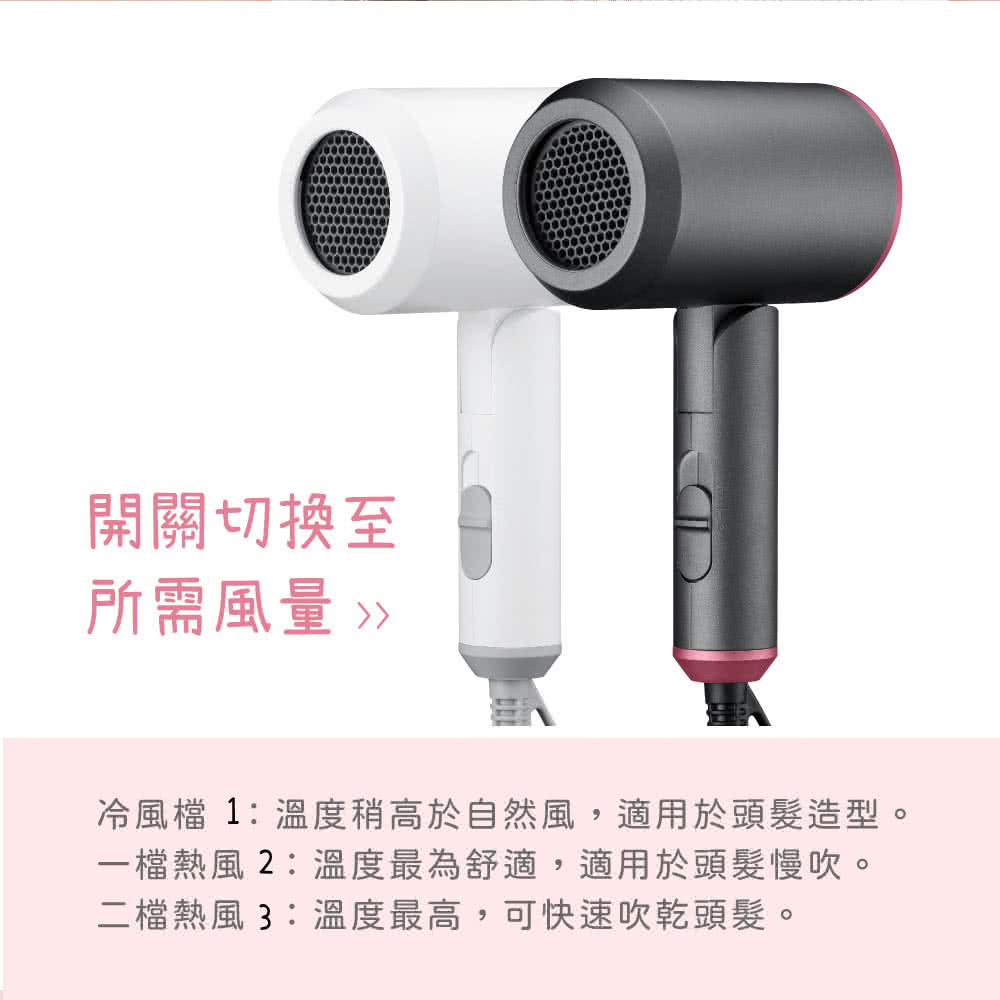 ééåæè³ æéé¢¨é å·é¢¨æª 1 æº«åº¦ç¨é«æ¼èªç¶é¢¨,é©ç¨æ¼é ­é«®é åã ä¸æªç±é¢¨2æº«åº¦æçºèé©,é©ç¨æ¼é ­é«®æ¢å¹ã äºæªç±é¢¨3æº«åº¦æé«,å¯å¿«éå¹ä¹¾é ­é«®ã 