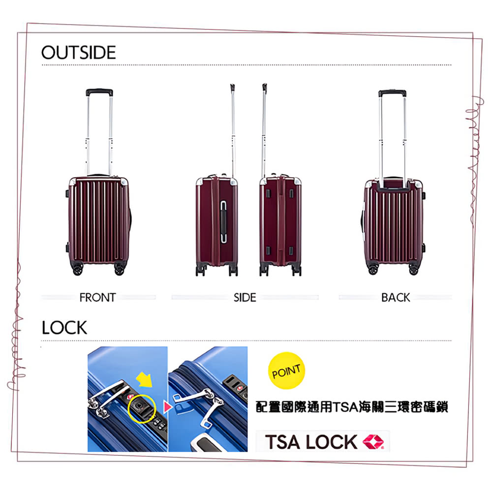 配置國際通用TSA海關三環密碼鎖 