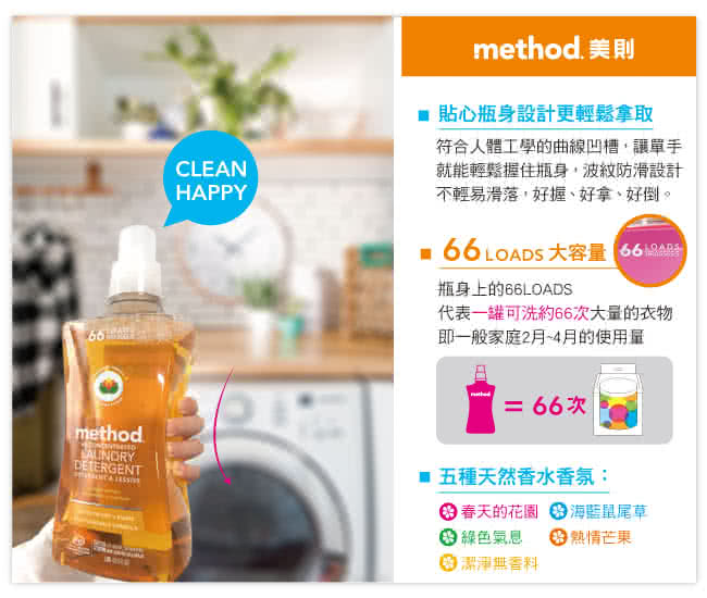 Method 美則 四倍濃縮香水環保洗衣精 清新1580ml 買三送一 Momo購物網