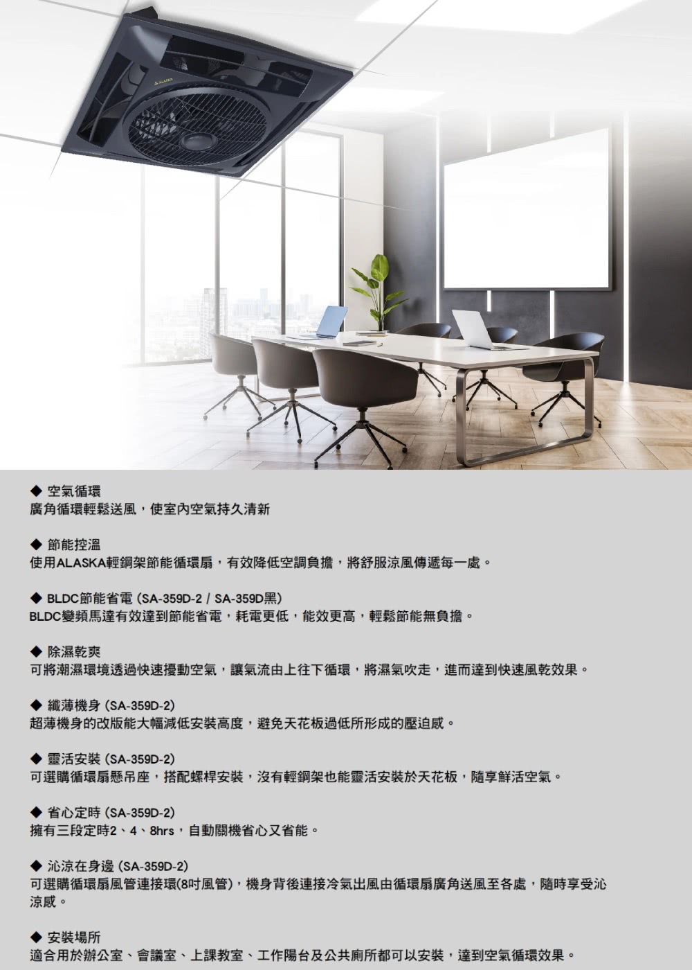 可將潮濕環境透過快速擾動空氣,讓氣流由上往下循環,將濕氣吹走,進而達到快速風乾效果。