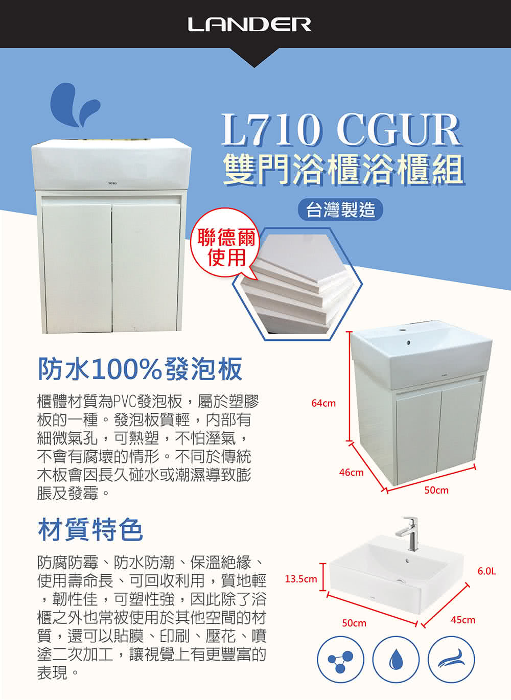 聯德爾 Toto 710cgur浴櫃組 白色 盆 櫃 不含龍頭配件 台灣製造