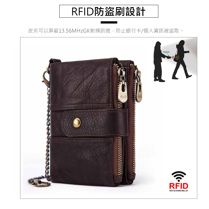 RFID防盜刷設計 皮夾可以屏蔽13.56MHzGK射頻訊號,防止銀行卡個人資訊被盜取。 