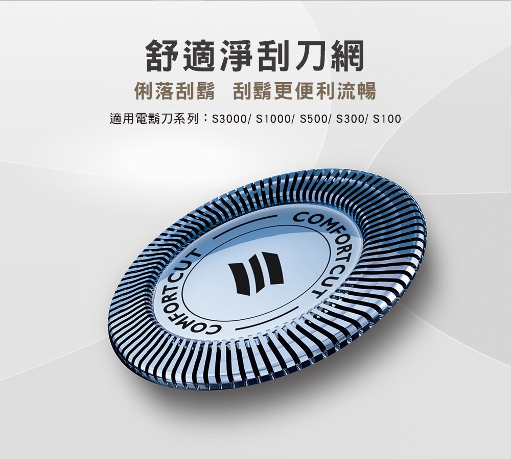 舒適淨刮刀網 俐落刮鬍 刮鬍更便利流暢 適用電鬍刀系列S3000S1000S500S300S100 
