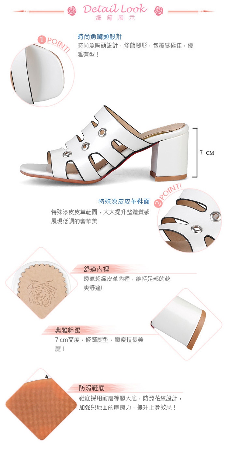 Kissxxx 粗跟拖鞋縷空拖鞋 復古金屬漆皮幾何縷空魚眼洞洞造型粗跟拖鞋 銀 Momo購物網