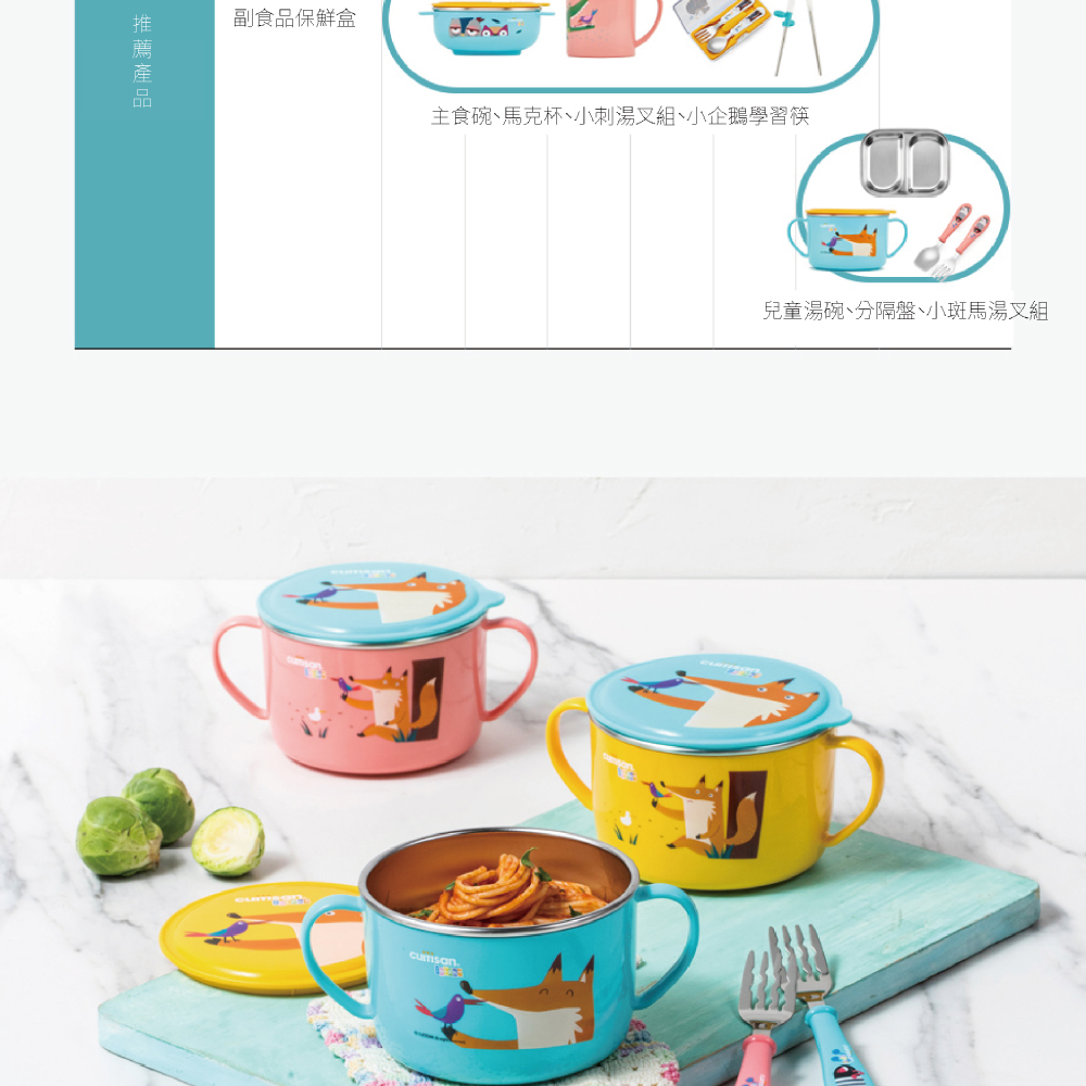 推薦產品 副食品保鮮盒 主食碗、馬克杯、小刺湯叉組、小企鵝學習筷 兒童湯碗、分隔盤、小斑馬湯叉組 