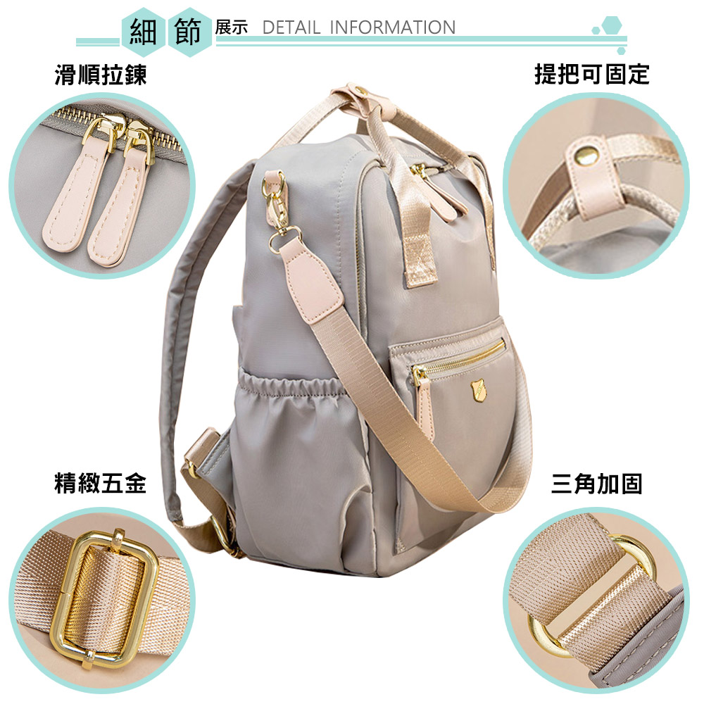 細節展示 DETAIL INFORMATION 滑順拉鍊 精緻五金 提把可固定 三角加固 
