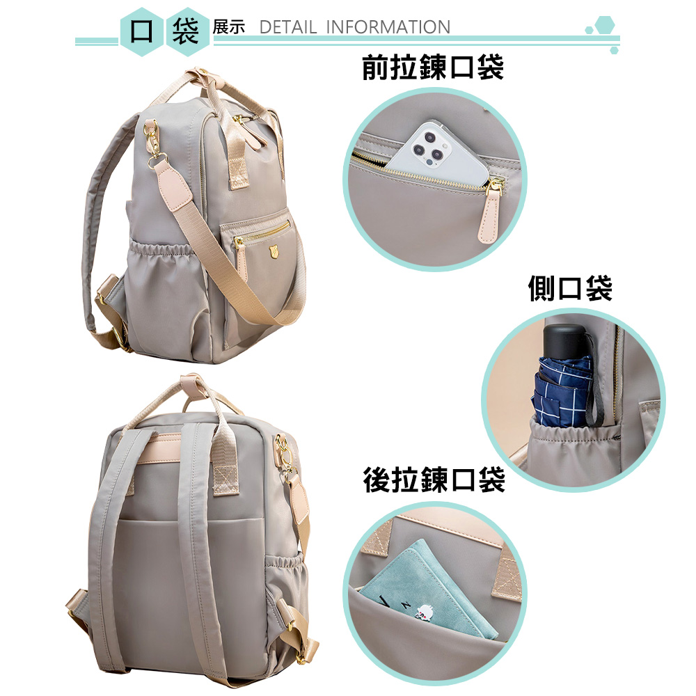 口袋展示 DETAIL INFORMATION 前拉鍊口袋 後拉鍊口袋 側口袋 