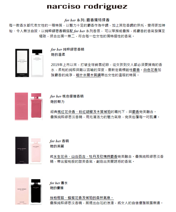 NARCISO RODRIGUEZ】經典系列香水100ml任選(桃色優雅/for her淡香精