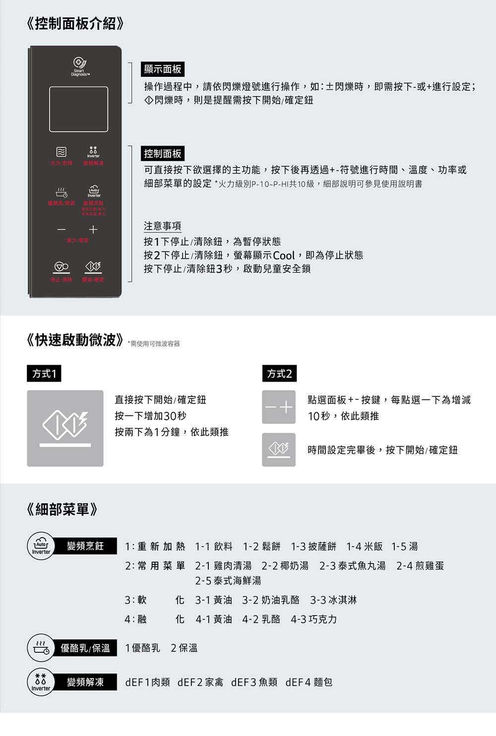細部菜單的設定 火力級別P10PHI共10級,細部說明可參見使用說明書