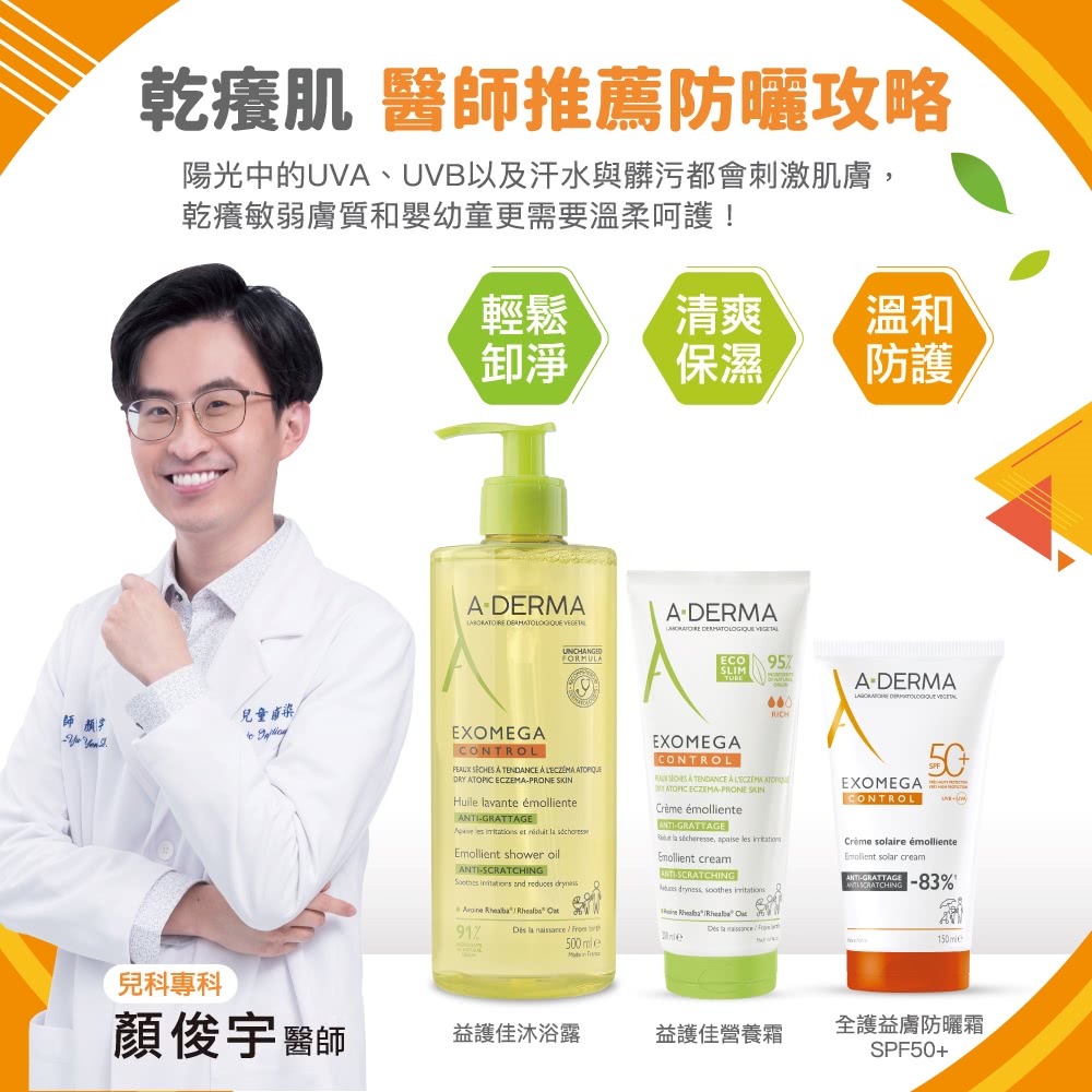 陽光中的UVA、UVB以及汗水與髒污都會刺激肌膚,