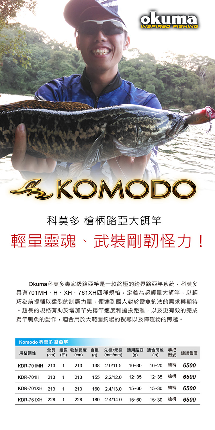 Okuma Komodo 科莫多大餌路亞竿 Kdr761xh 雷強釣法 魚虎 Momo購物網
