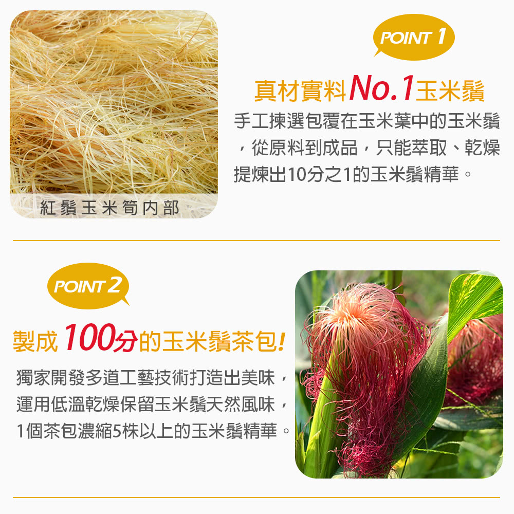 1個茶包濃縮5株以上的玉米鬚精華。