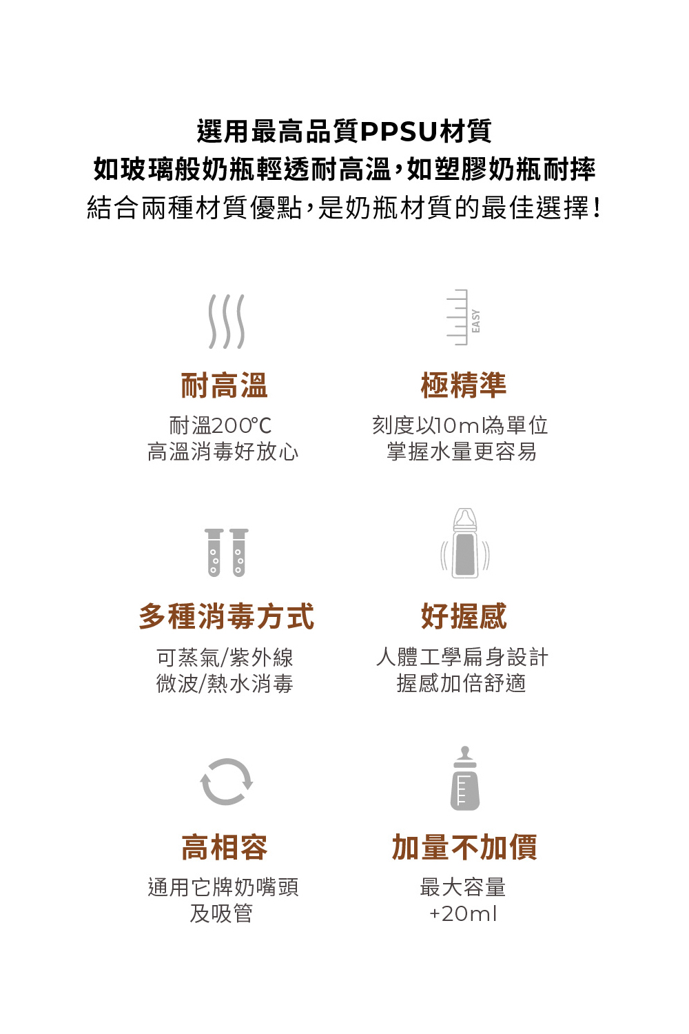 如玻璃般奶瓶輕透耐高溫,如塑膠奶瓶耐摔