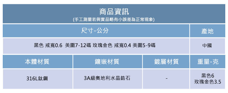 黑色戒寬0.6 美圍712碼玫瑰金色戒寬0.4美圍59碼