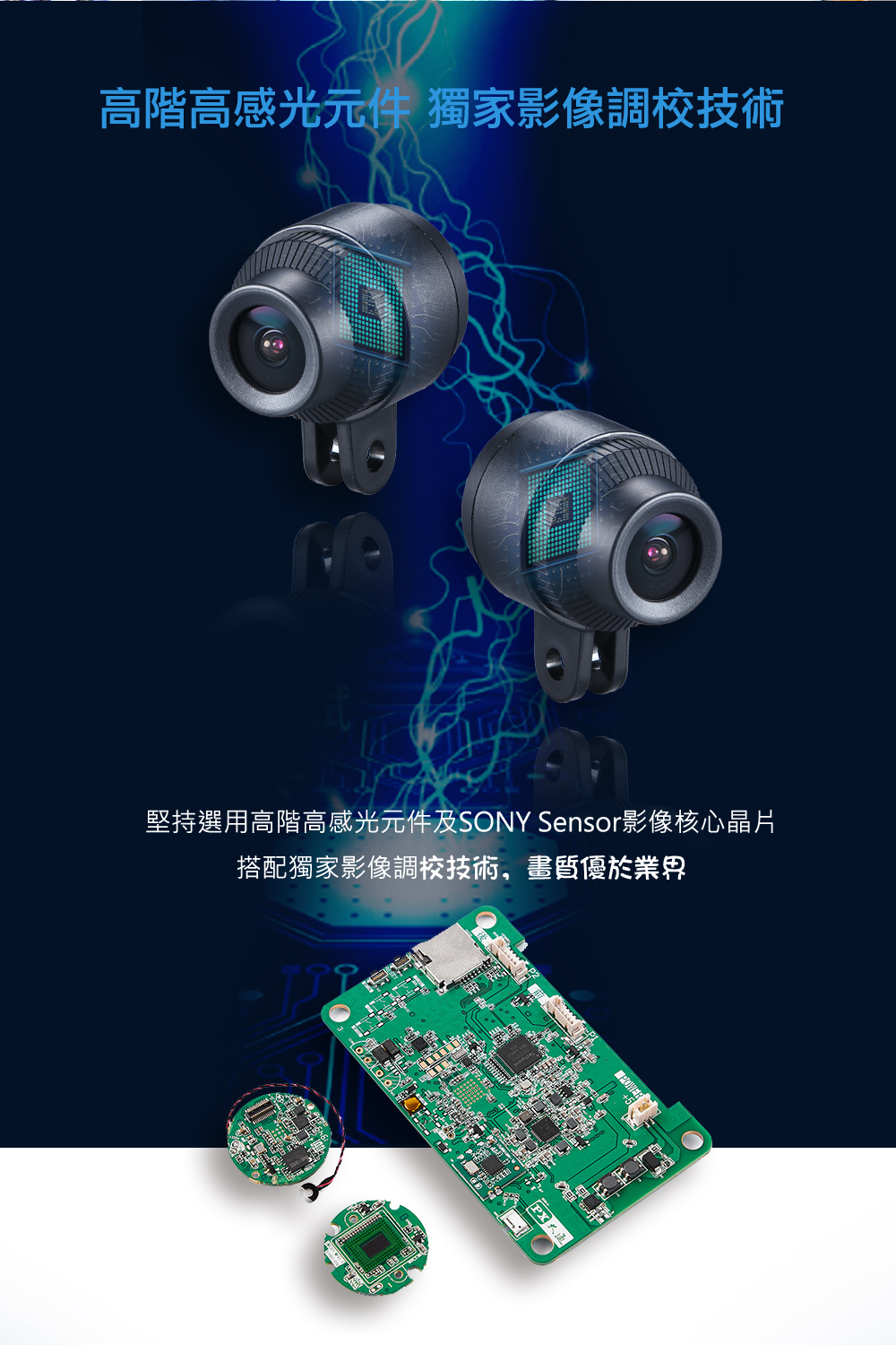 高階高感光元件獨家影像調校技術 堅持選用高階高感光元件及SONY Sensor影像核心晶片 搭配獨家影像調校技術,畫質優於業界 