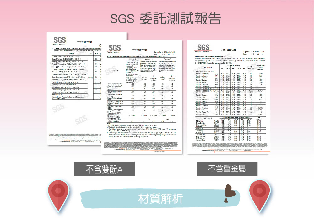 SGS 委託測試報告 不含雙酚A 不含重金屬 材質解析 