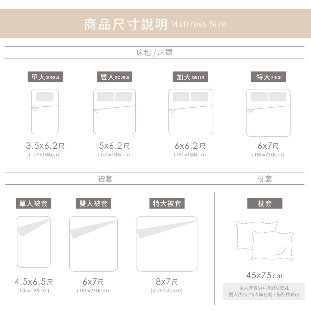 商品尺寸說明 Mattress Size