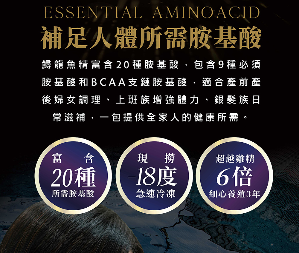 鱘龍魚精富含20種胺基酸,包含9種必須