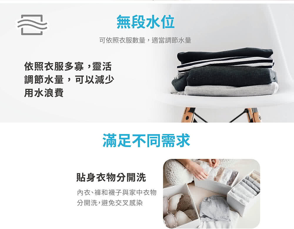 可依照衣服數量,適當調節水量