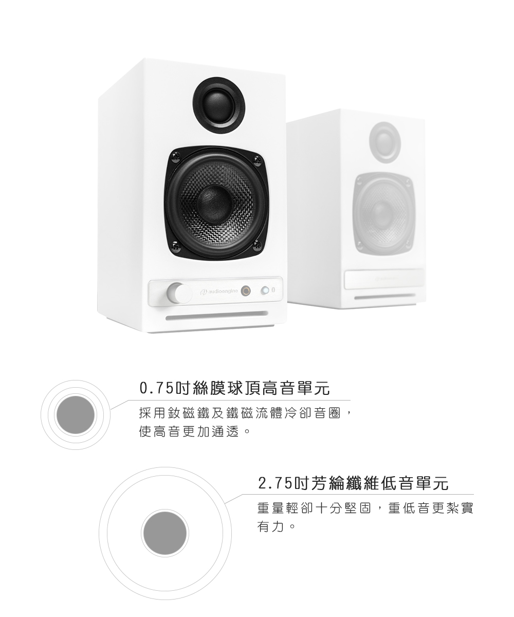 採用釹磁鐵及鐵磁流體冷卻音圈,