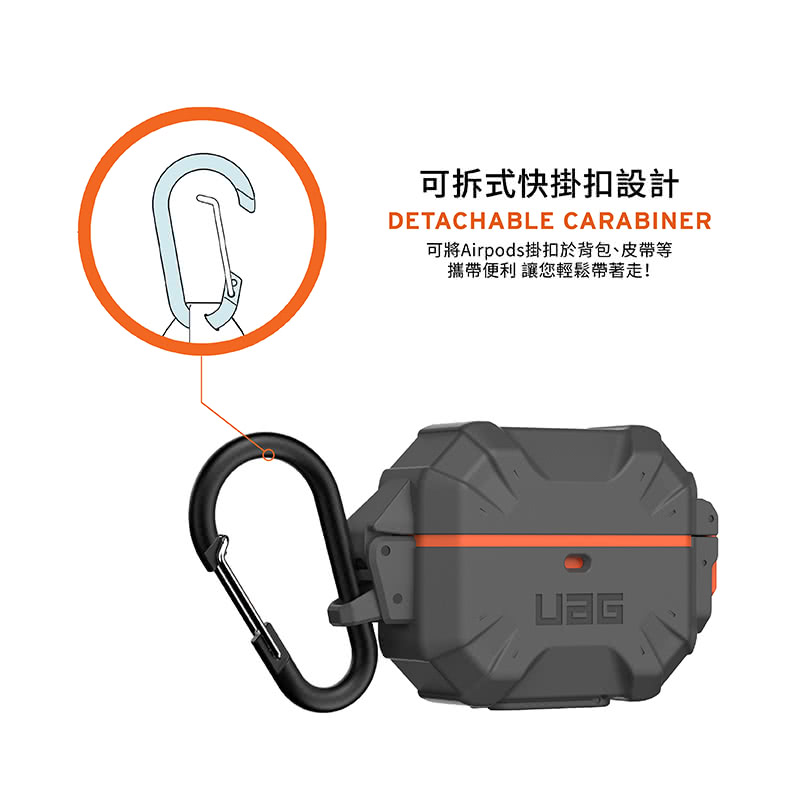 可拆式快掛扣設計 可將Airpods掛扣於背包、皮帶等 攜帶便利 讓您輕鬆帶著走 