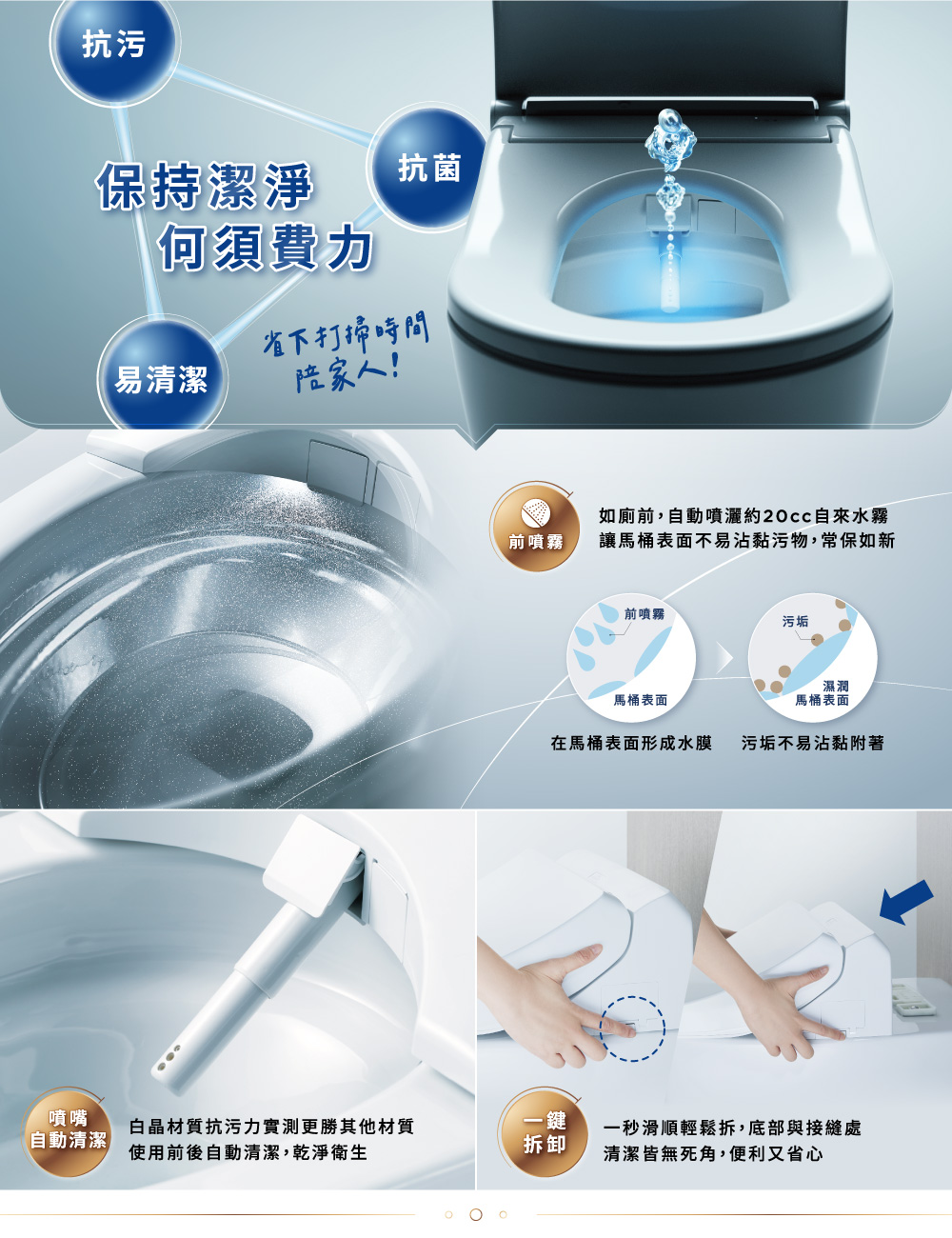在馬桶表面形成水膜 污垢不易沾黏附著