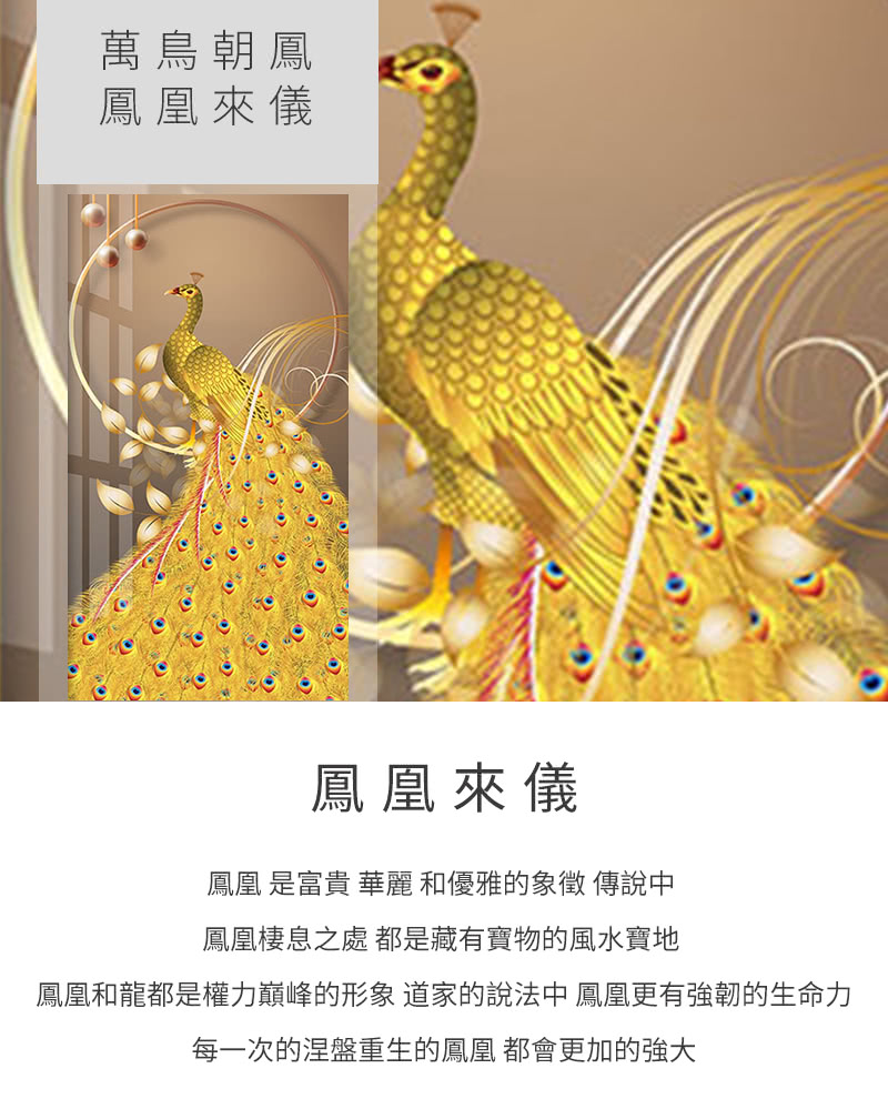 開運工坊】萬鳥朝鳳鳳凰來儀風水畫帶畫框-金框(帶畫框金框) - momo購物