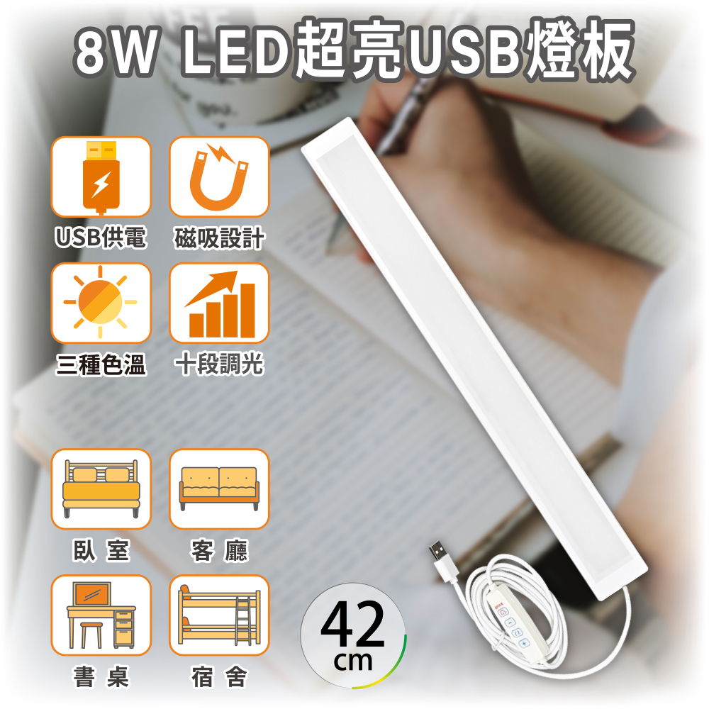 USB供電 磁吸設計 三種色溫十段調光 臥室 客廳 書桌 宿舍