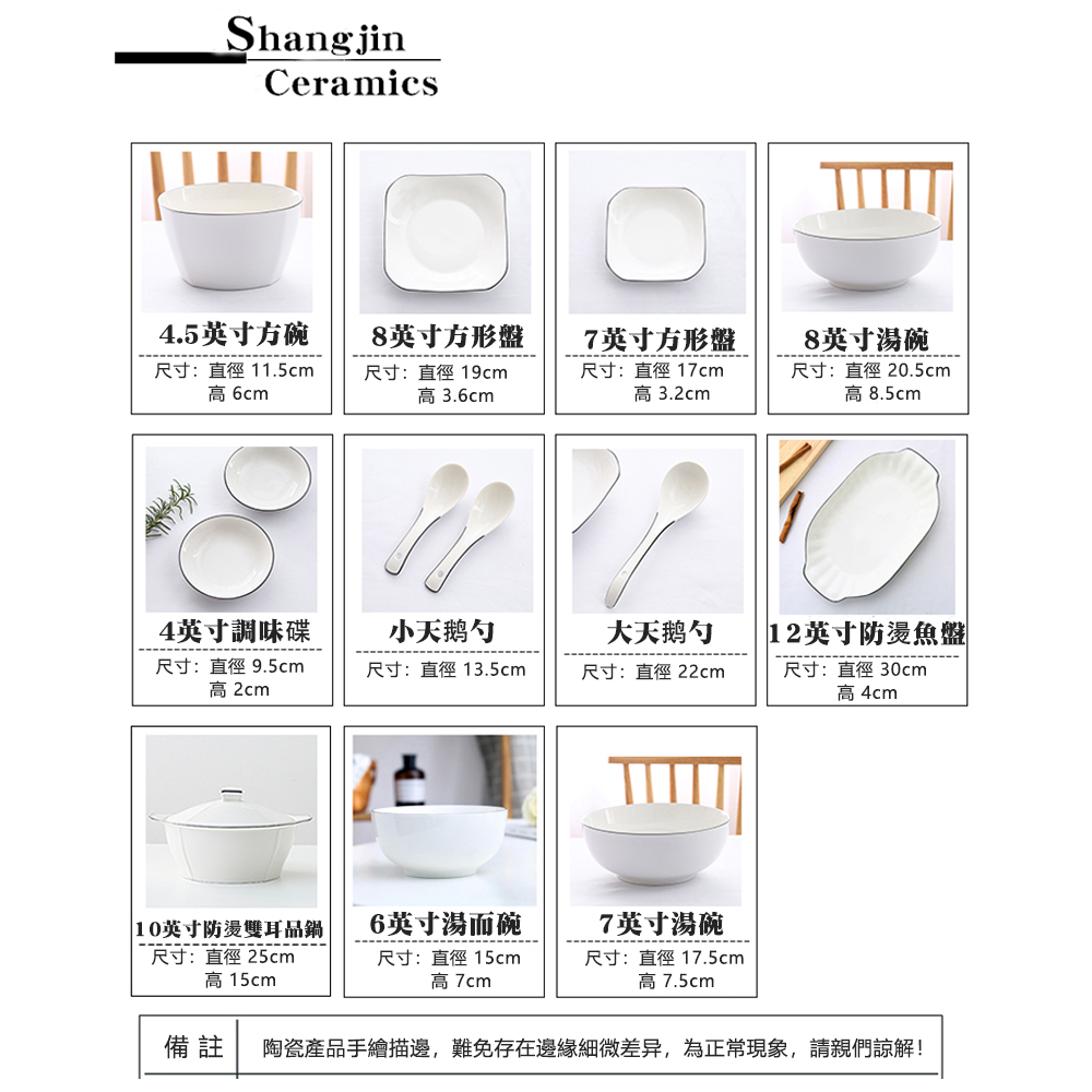 備註 陶瓷產品手繪描邊,難免存在邊緣細微差异,為正常現象,請親們諒解