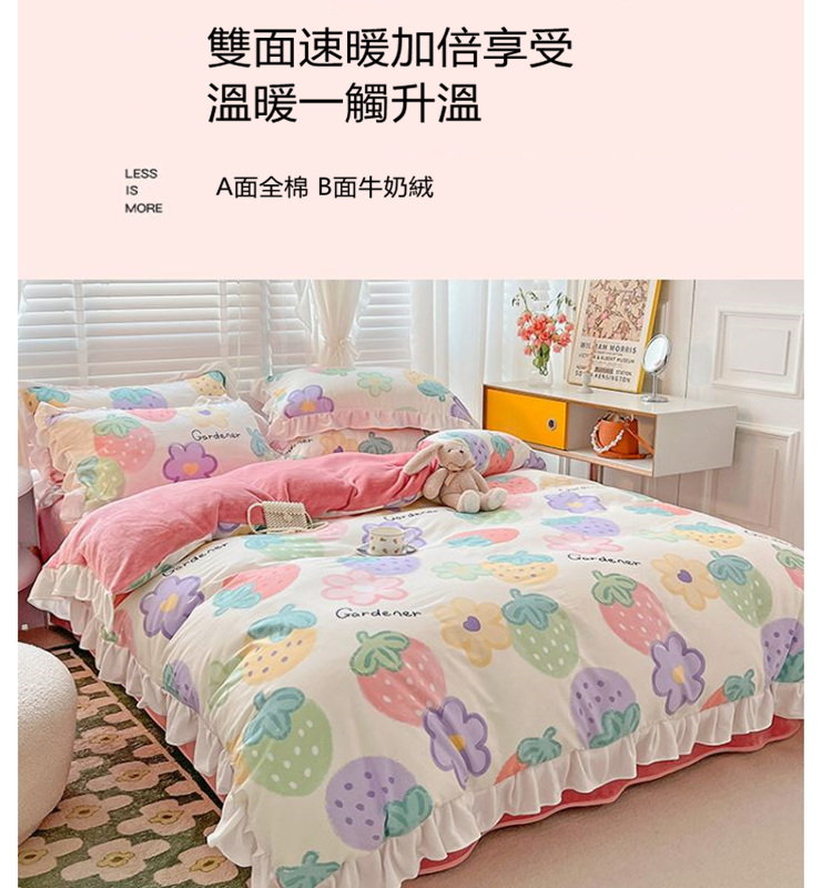 雙面速暖加倍享受 溫暖一觸升溫 A面全棉 B面牛奶絨 