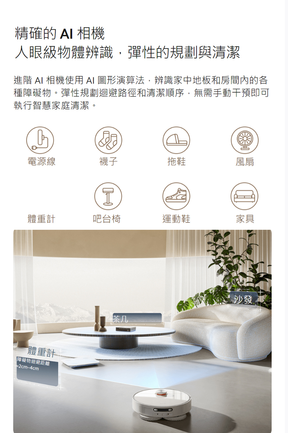 進階 AI 相機使用 AI 圖形演算法,辨識家中地板和房間內的各