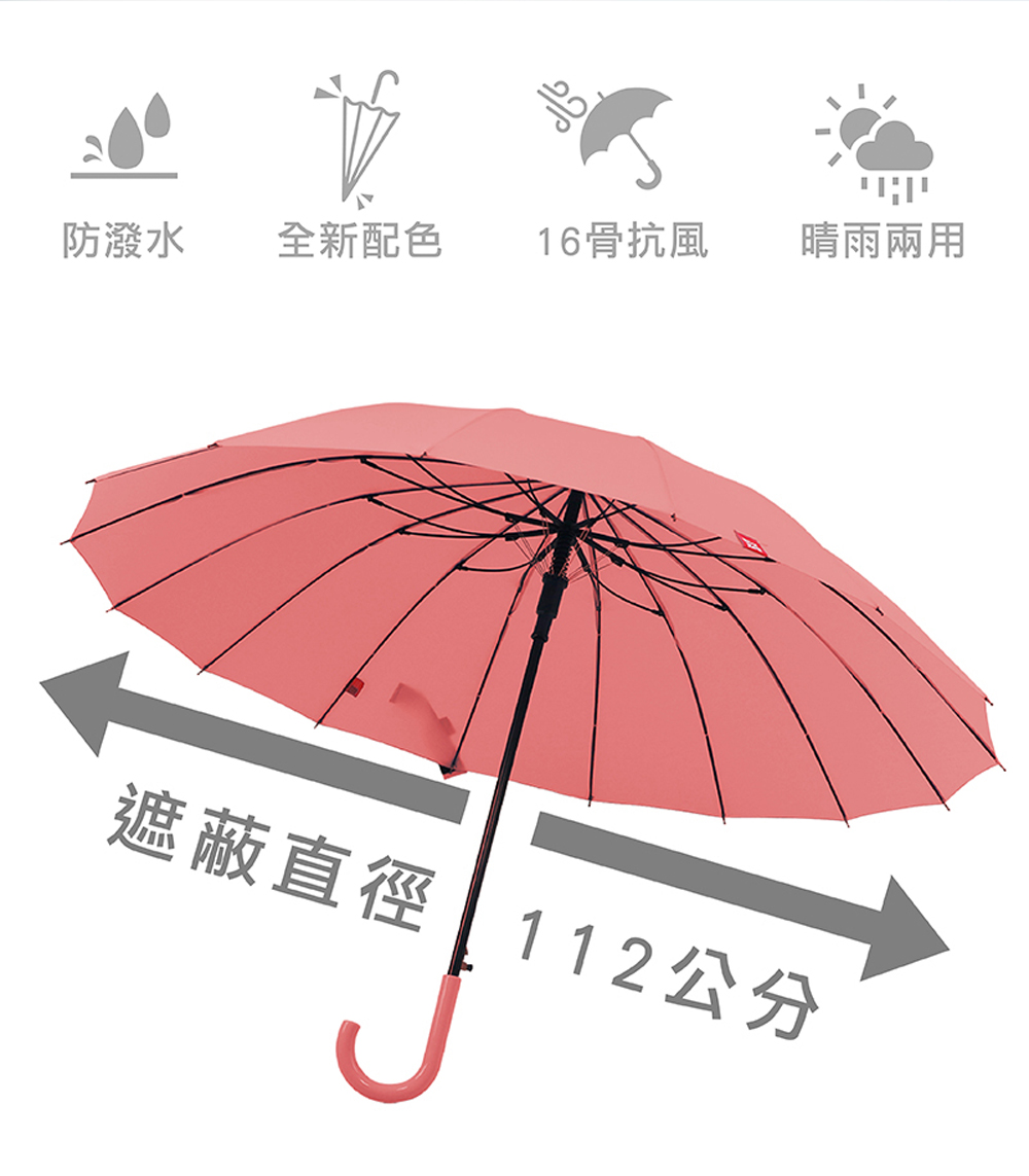 防潑水 全新配色 16骨抗風 晴雨兩用 遮蔽直徑 112公分 