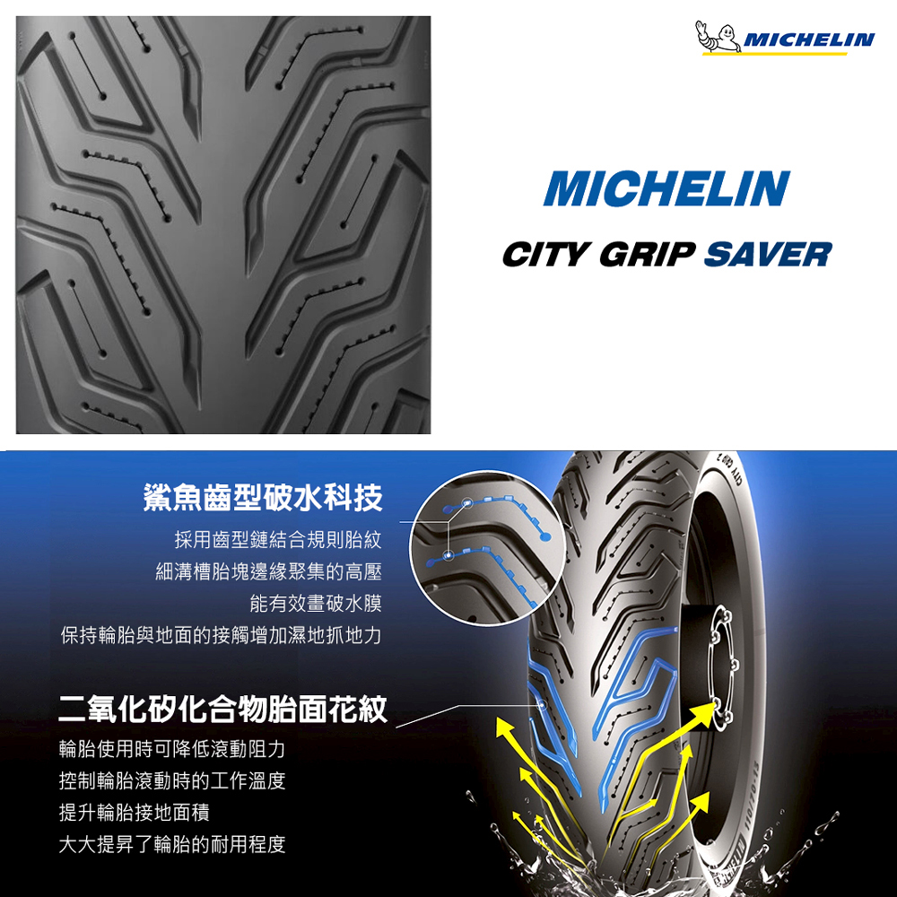 Michelin 米其林】CITY GRIP SAVER 電動機車專用14吋機車輪胎(100/80